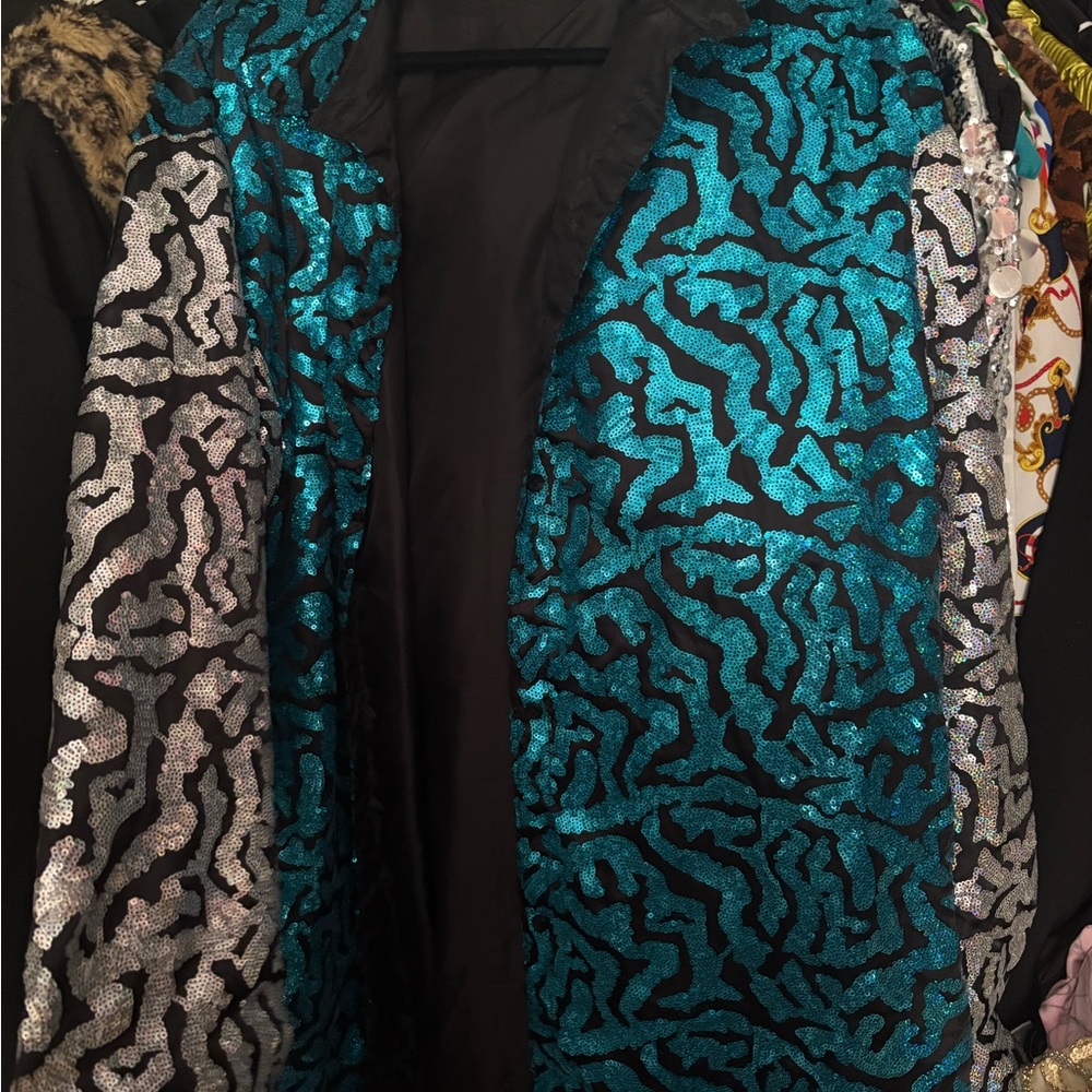 Teal and Silver Patterned Women's Jacket